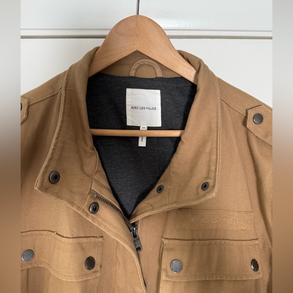 Avec Les Filles Washed Cotton Field Utility Jacket Tan Khaki Plus Size 2X - Picture 4 of 15
